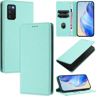 Produktbild von Litchi Leder Handyhülle für Samsung Galaxy A03S Wallet Kartenfächer Standfunktion Hülle Türkis