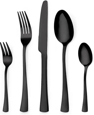 Image de Ensemble de couverts Unyqoos® de 30 pièces pour 6 personnes – couverts en titane noir mat, en acier inoxydable, compatibles avec le lave-vaisselle