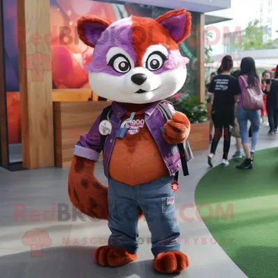 Produktbild von Lila REDBROKOLY Roter Panda Maskottchen Kostüm charakter bekleidet mit Jeans und Uhren