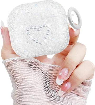 Productafbeelding van Glitter Oplaadhoesje voor AirPods 4 met Hartjesdesign en Karabijnhaak