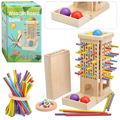 Produktbild von Montessori-Brettspielset ab 3 Jahren, Lernspiele mit Holzstäben und praktischer Box