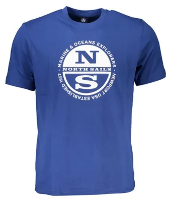 Produktbild von Herren Kurzarm T-Shirt Blau mit Logo-Druck und Rundhalsausschnitt