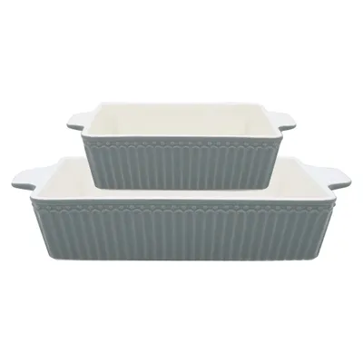 Image de Greengate Plat à four ALICE Gris Rectangulaire Lot de 2 Plats à four en céramique STONE GREY