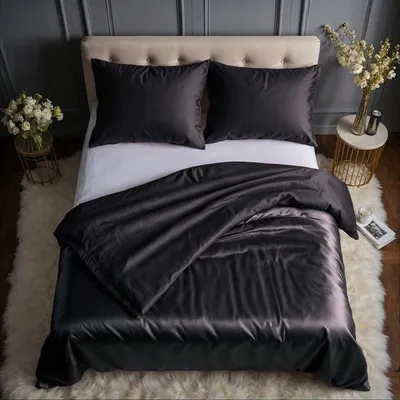 Produktbild von COZYOR Wende-Bettwäsche, glänzend matt, Satin & Mikrofaser, mit verstecktem Reißverschluss, 135x200cm+40x80cm, schwarz