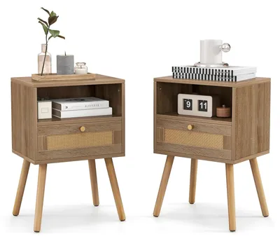 Productafbeelding van Set van 2 Boho Nachtkastjes met Lade en Open Vak