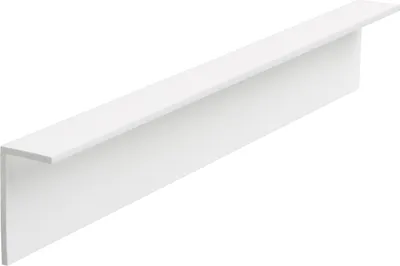A white L-shaped profile or corner guard is shown against a white background.