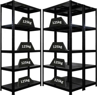 Produktbild von Mega Deal | 3x Schwerlastregal Ragnar | HxBxT 180x90x40cm | 5 Stahlplatten-Ebenen | Fachlast 125 kg | Schwarz