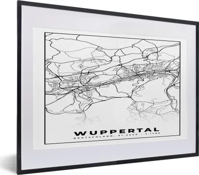 Produktbild von MuchoWow® Gerahmtes Poster Stadtplan - Wuppertal - Karte 40x30 cm - Poster mit Schwarzem Bilderrahmen Wandposter Rahmen Foto Bilder - Bilderrahmen - Poster im Rahmen