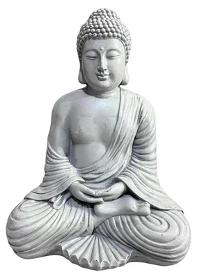 Image de Statue de Bouddha assis, 42 cm, statue de jardin, statue décorative vintage pour le salon, résistante aux intempéries et au gel, gris clair