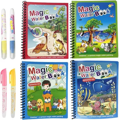 Produktbild von Magic Water Malbuch-Set mit 4 – Wiederverwendbare Malbücher mit magischem Farbeffekt – Endloser Malspaß mit der Water Wow Technologie