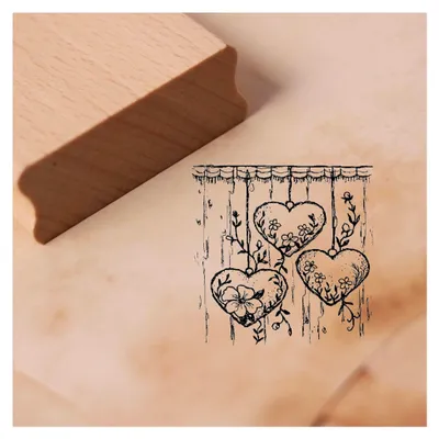 Produktbild von Herzmotiv Stempel für Dekoration - Vintage Holzstempel für Scrapbooking - Abdruckgröße 58 x 58 mm