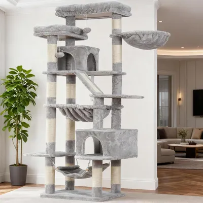 Image de Arbre à chat de 180 cm de hauteur, avec plusieurs plateformes, des maisons, des hamacs et du sisal