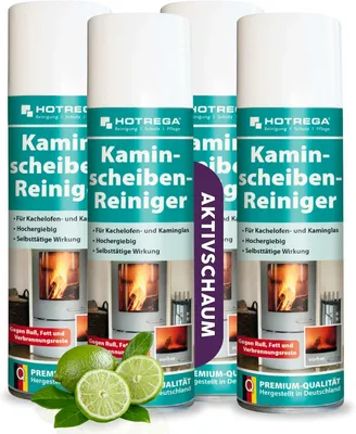 Produktbild von HOTREGA Kaminscheibenreiniger 300ml | Selbsttägiger Kaminglasreiniger | Löst Ruß, Rauchharz & Fett selbsttätig und rückstandsfrei. Pack of 4