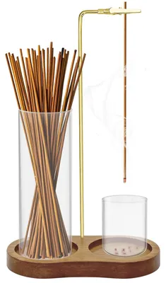 2-in-1 Räucherstäbchenhalter aus Holz mit Glasaschenfänger, braun