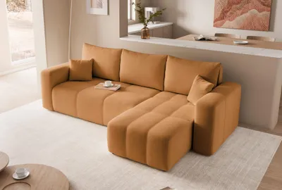Produktbild von Idohome-Moderne Ecksofa mit Schlaffunktion und L-förmigen Steppungen, Couchgarnitur, Universale Couch, Sofa, Bettcouch, PEDROO-Farbe Orange Manila 31