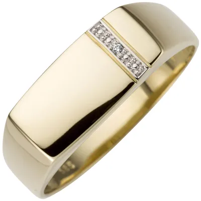 Herren-Ring-aus-585-Gelbgold-mit-Brillant-flach