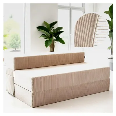 Produktbild von Cord Sofa – Schlafsofa 140 cm breit, faltbare Schlafcouch und Gästematratze für 2 Personen, klappbares Sofa Bett – Extra dick 19 cm und bequem H3 – Geeignet für Gäste und Alltag – Klappmatratze getestet mit