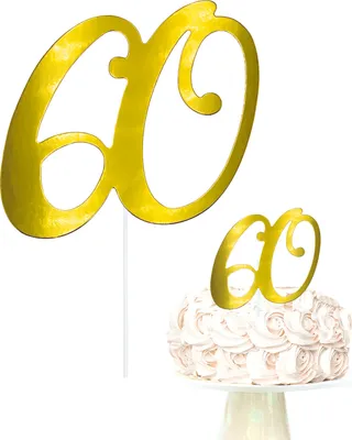 Produktbild von Oblique Unique Torten Topper Kuchen Muffin Aufsatz Zahl 60 für 60. Geburtstag Jubliäum Deko Cupcake Dekoration - gold