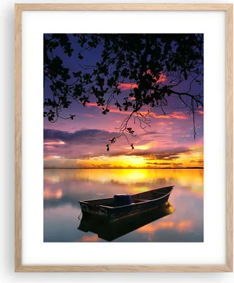 Produktbild von Gerahmtes Poster - Rahmen in heller Eiche - Boot Sonnenuntergang See Himmel - 40x50 cm - Wand Bild - Wanddeko - Wandbilder - Wandposter - Bilderrahmen - Bilder - Kunstdruck - P2NPA40x50-2967