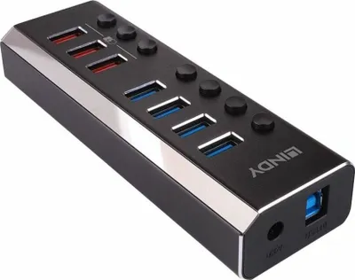 Produktbild von LINDY 4 Port USB 3.0 Hub mit 3 Schnellladeports