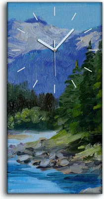 Produktbild von Dekor Leinwand Uhr Wandbilder Geräuschlos 30x60 Ölgemälde Berge Wald Fluss Natur - weiße Hände