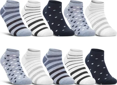 Produktbild von 10 Paar Damen Sneaker Socken Mehrfarbig Streifen Punkte Herzen Maritim Baumwolle - 36832 (35-38)
