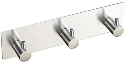 Image de Support mural adhésif en acier inoxydable pour serviettes, sans perçage, avec 3 crochets