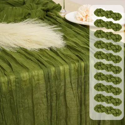 Productafbeelding van Omgoods - Set van 10 Olijfgroene Katoenen Tafellopers voor Romantische Decoratie