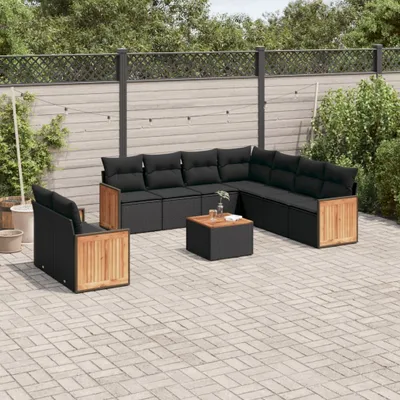Produktbild von Design 10-tlg. Garten-Sofagarnitur mit Kissen Schwarz Poly Rattan, Gartenmöbel-Sets 2024 Neu