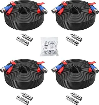 Produktbild von ZOSI 4x 30 Meter BNC Video DC Strom 2-in-1 Kabel Verlängerungskabel für 720P 1080P 5MP 4K Überwachungssystem, Schwarz