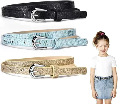 Produktbild von Kindergürtel - 3er Set - Verstellbare Hosengürtel für Jungen und Mädchen - Kunstleder - Gürtel mit Lochmuster - Gesamtlänge 92 cm