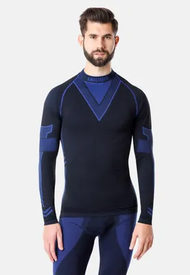 Image de Ladeheid Hommes Sous-vêtements fonctionnels manches longues T-shirt thermoactif LAGI001 (noir/bleu marine, M)