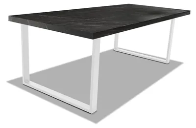 Image de Table de salle à manger en bois et métal - pieds blancs carrés - 220x100 cm