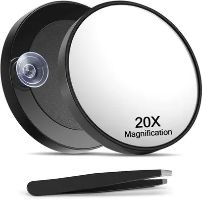 Immagine prodotto di Specchio cosmetico con ingrandimento 20x, nero, con pinzette e ventose
