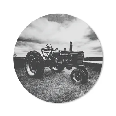 Produktbild von MuchoWow® Mauspad Mousepad Traktor - Schwarz - Weiß - Bauernhof - Vintage 20x20 cm - Mousepads - Maus Mat - Pad - Mausunterlage - Schreibtischmatte