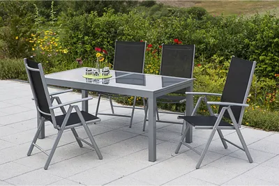 Obrázek produktu pro Merxx 5ks Amalfi set, černá - 4 skládací křesla, 1 rozkládací stůl - barva: černá - rozměry: křeslo: 65x57x108 stůl: 120/180 x 90 x 75 cm; 4x 26311-317 + 1x 26450-219