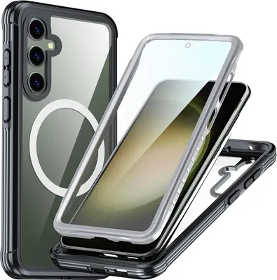 Obrázek produktu pro Pouzdro pro Samsung Galaxy S23 FE, kompatibilní s MagSafe, 360° celotělová ochrana s průhledným zadním krytem a ochrannou fólií na displej černé