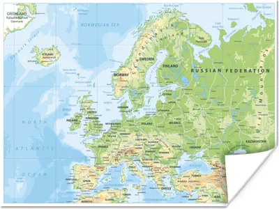Produktbild von MuchoWow® Poster Karte - Europa - Geographie 120x90 cm - Wandbild