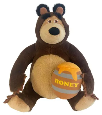 Produktbild von PTS SRL MASHA UND DER BÄR Plüsch sitzender Bär mit Honigtopf weiche Sammelfigur inspiriert von der TV-Serie - Höhe 25 cm - Farbe Braun – BÄR 25cm mit Honigvase