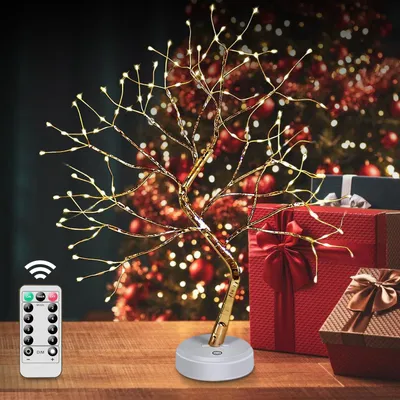 LED-Lichtbaum Bonsai, verstellbare Äste, warmweiß, gold, mit Fernbedienung
