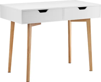 Produktbild von SucceBuy Kleiner Arbeitstisch mit Schublade aus Holz in Weiß und Naturholz