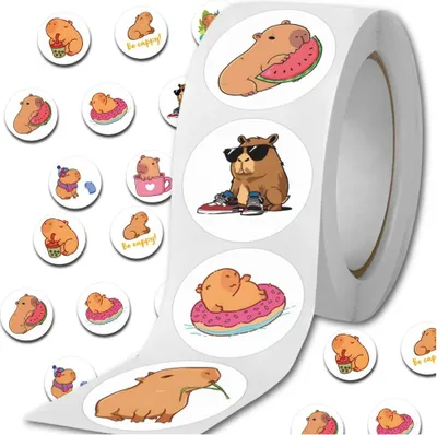 Produktbild von Capybara-Aufkleber auf einer Rolle mit 500 Stück. Bunte, motivierende DIY-Aufkleber für Kinder