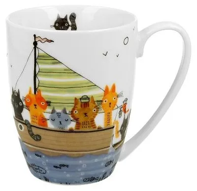 Produktbild von Becher, Kaffeetasse, Katzen Tasse, in einem Pappkorb - MKatzen-Matrosen 350 ml