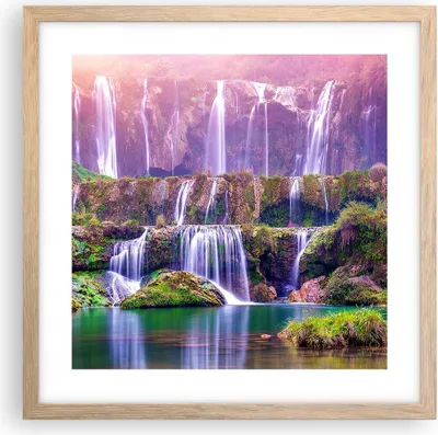 Produktbild von Gerahmtes Poster - Rahmen in heller Eiche - Wasserfall Natur - 40x40 cm - Wand Bild - Wanddeko - Wandbilder - Kunstposter - Wandposter - Bilderrahmen - Bilder - Kunstdruck - Wandbild - P2NAC40x40-3893