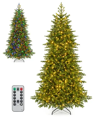 Produktbild von COSTWAY Künstlicher Weihnachtsbaum 225 cm mit 780 PE-Zweigen, Tannenbaum mit 470 warmweiße/mehrfarbige LEDs, 9 Lichtmodi & Metallständer, Christbaum