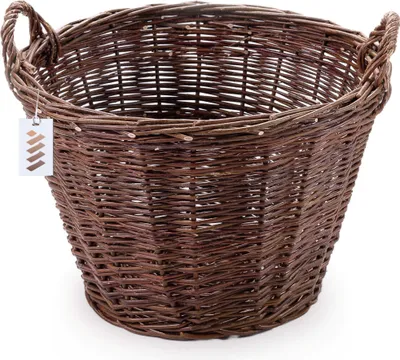 Produktbild von Dunkler Weidenkorb für die Ernte von Obst, Gemüse, Kartoffeln, Blumentöpfen und Ballons, 45 cm, Jute, mit Riemen befestigt
