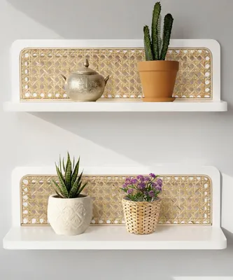 Produktbild von Wandregal Set von 2 - Wandregal Holz - Wandregal Weiß - Wanddekoration Rustikal