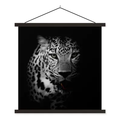 Produktbild von MuchoWow® Textilposter Tiere - Schwarz - Weiß - Panther - Porträt 120x120 cm mit schwarzem Rahmen - Aufhängungsset