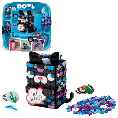 Produktbild von LEGO 41924 DOTS Geheimbox Katze mit 2 Verstecken und Notizhalter, Schreibtischdeko, Bastelset für Kinder, Kinderzimmer-Deko