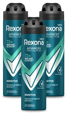 Imagen del producto de 3 unidades de desodorante en spray Rexona Men Advanced Protection Sensitive, 150 ml - Paquete económico - 3 unidades